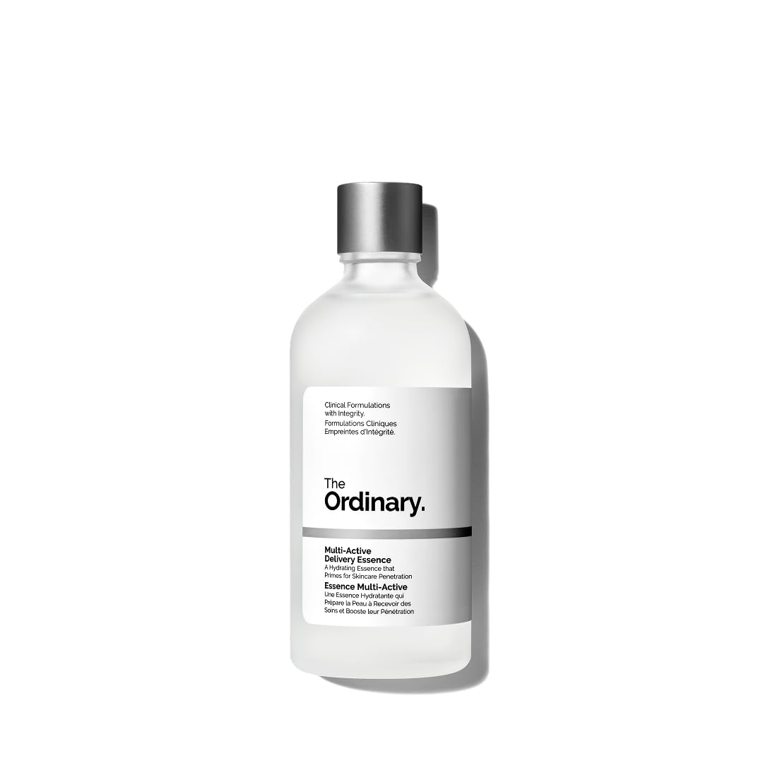 The Ordinary essence styled on a bathroom shelf depicting daily routine integration