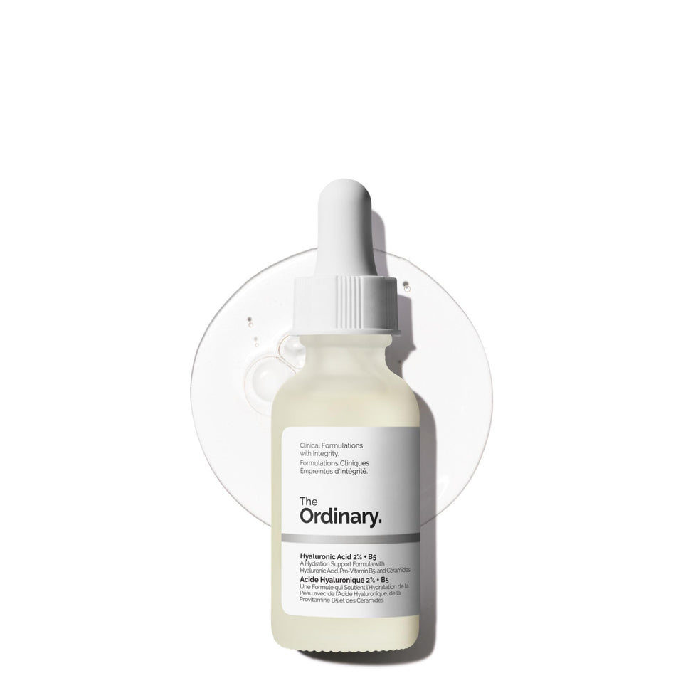 The Ordinary front packaging showing bottle and clear label, hydration-focused benefit