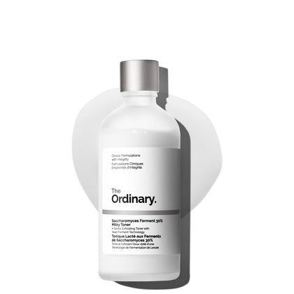 The Ordinary milky toner front bottle showing packaging and immediate product ID