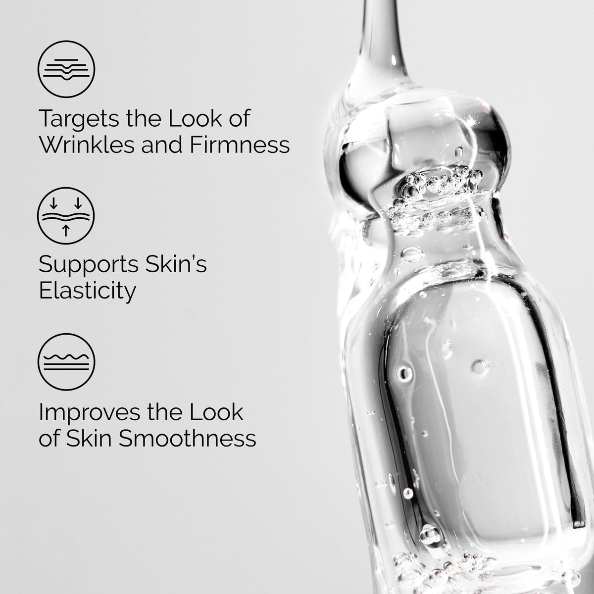 Close-up of serum texture highlighting lightweight feel and smooth absorption benefit