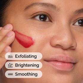 The Ordinary peel bottle label detail highlighting ingredient list and safety information benefit