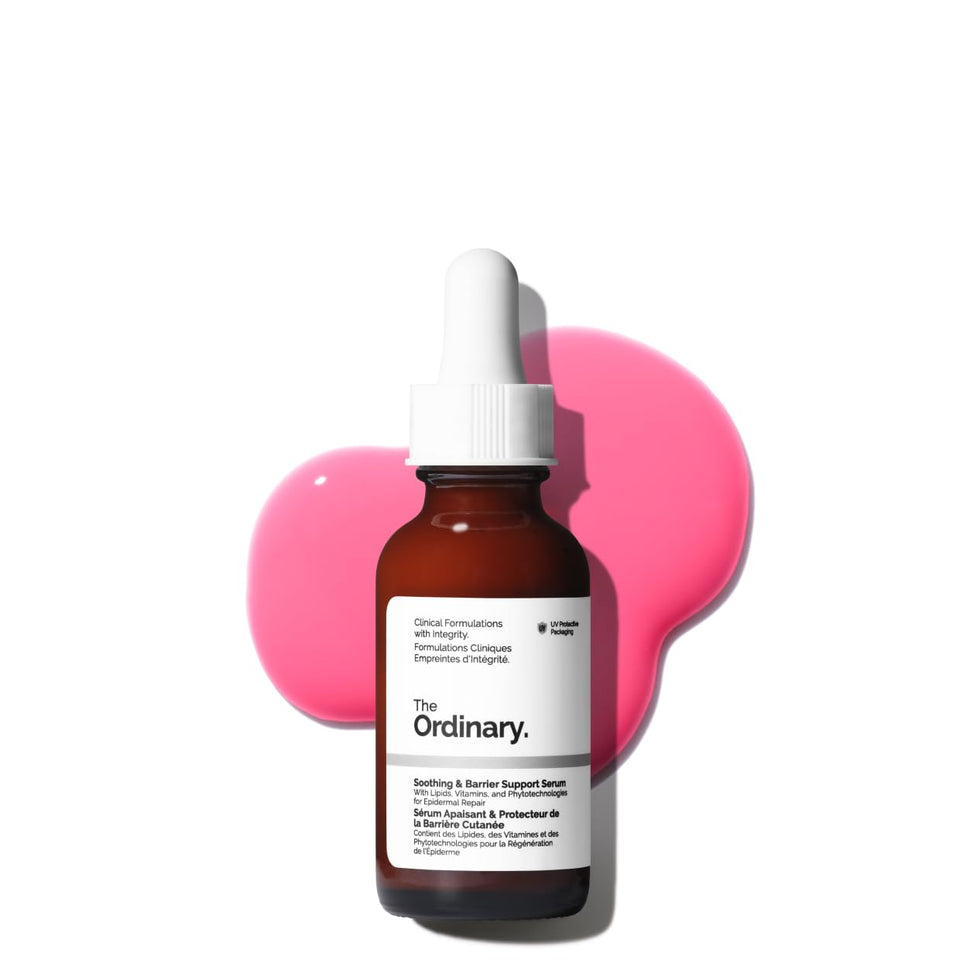The Ordinary front packaging showing bottle and label, highlights gentle soothing benefit