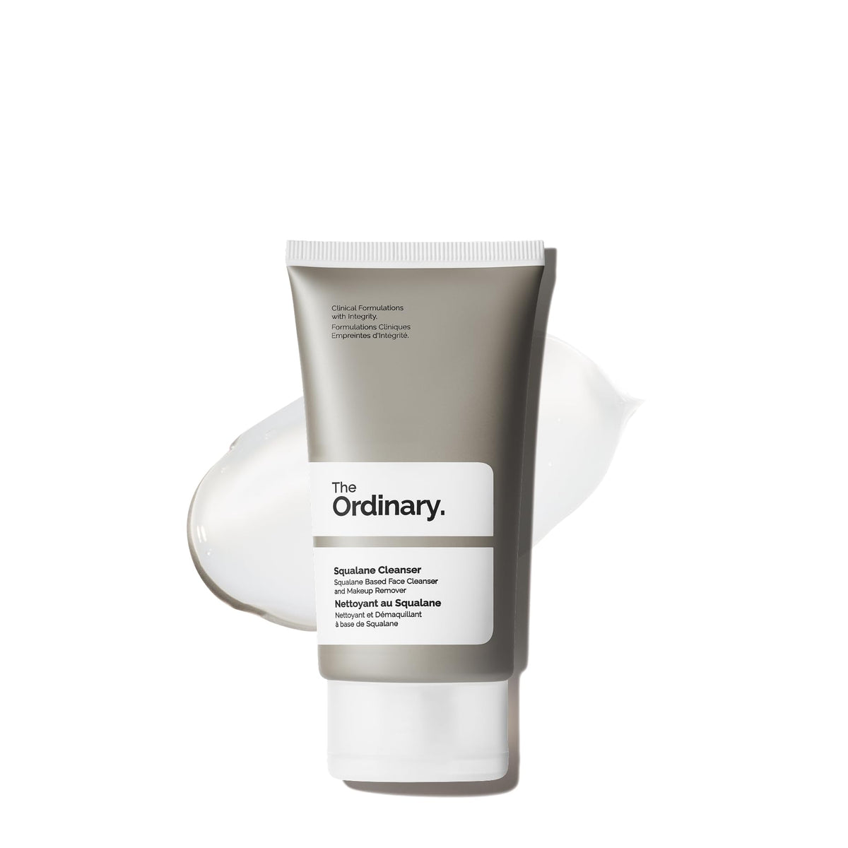 The Ordinary squalane cleanser front packaging showing travel-size bottle and label benefit
