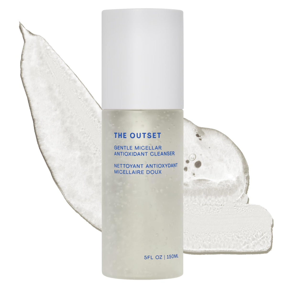 The Outset front packaging shows 5 fl oz bottle and clean design, gentle cleansing benefit