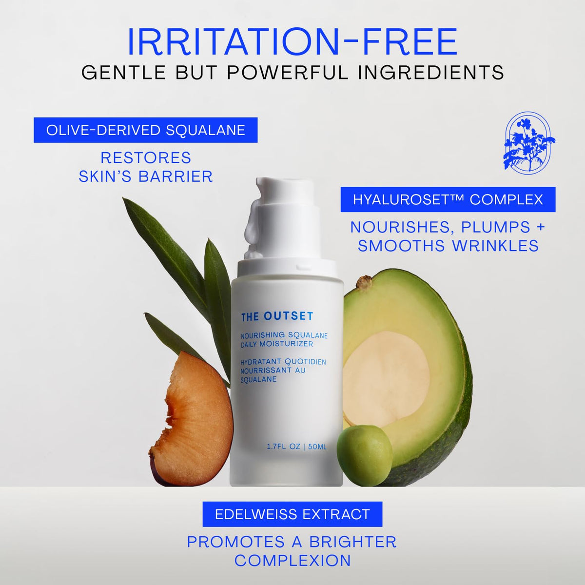 The Outset moisturizer applied on cheek demonstrating smooth, non-greasy hydration
