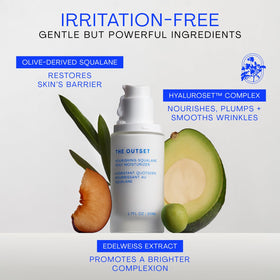 The Outset moisturizer applied on cheek demonstrating smooth, non-greasy hydration
