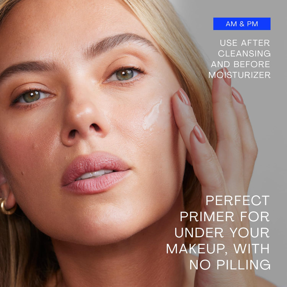 The Outset serum being smoothed onto face in morning routine for prep