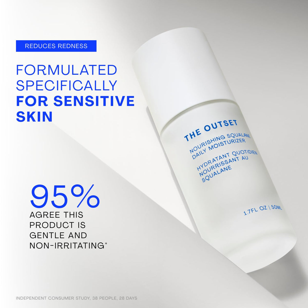 The Outset 1.7 fl oz label detail showing ingredient clarity and clean formulation