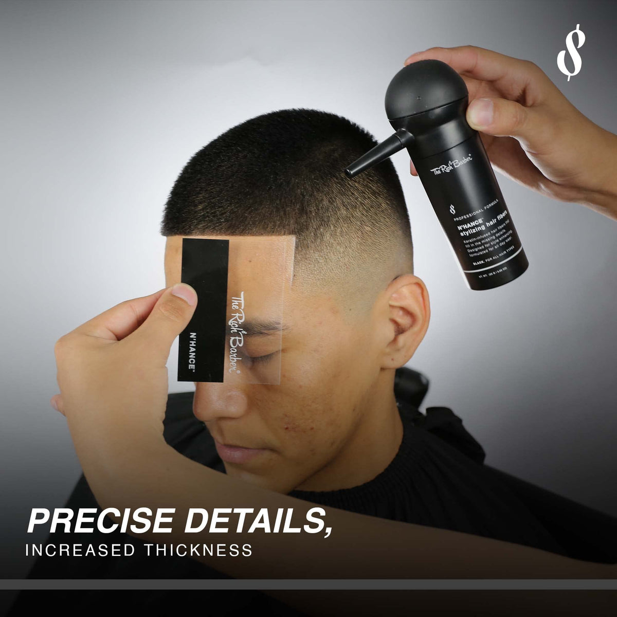 The Rich Barber applicator pump close-up for precise fiber control and even application