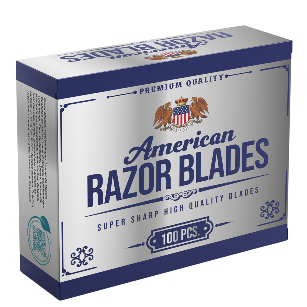 The Shave Factory front pack showing value 100 pack, promotes long-lasting supply