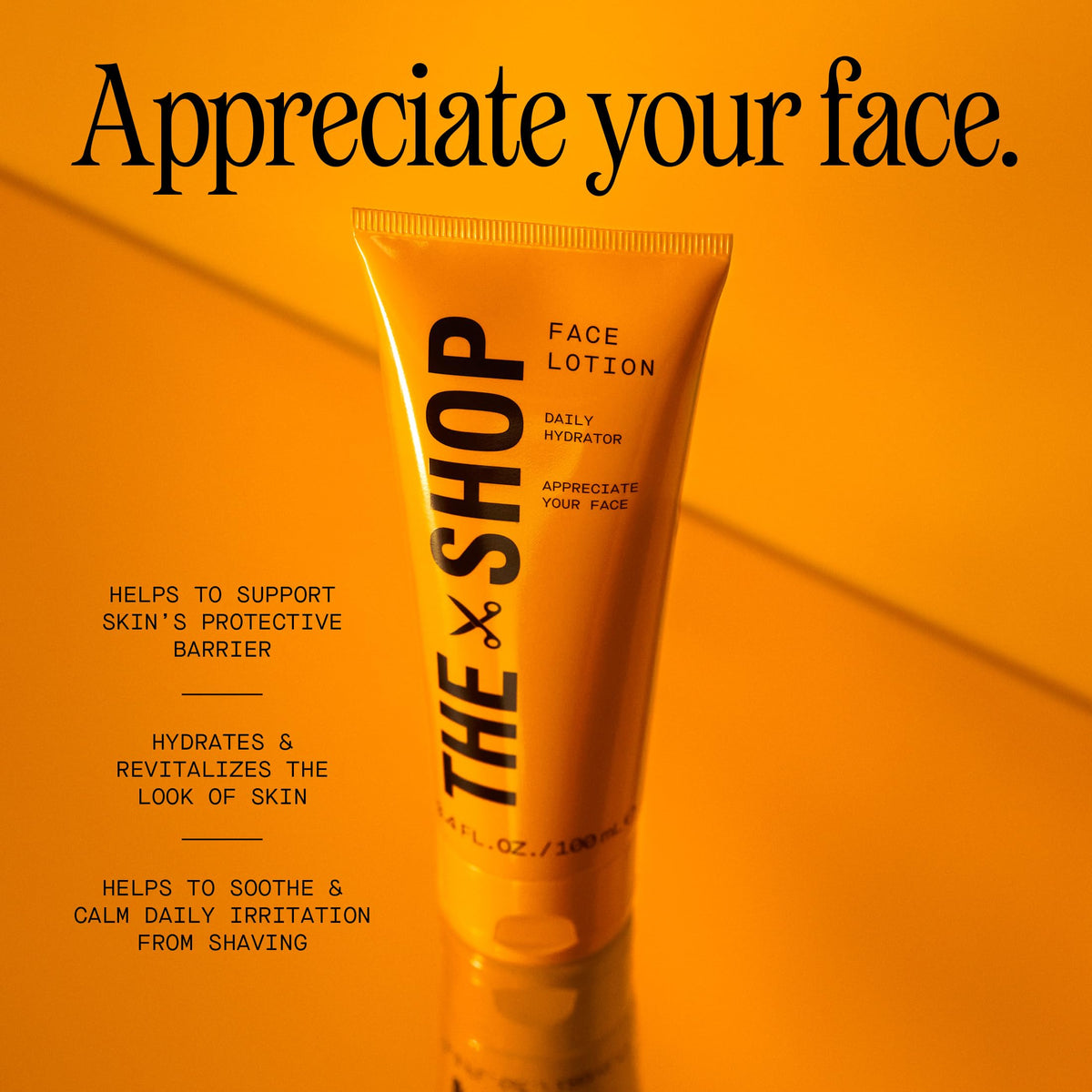 Man applying The Shop lotion to face demonstrating soothing post-shave benefit
