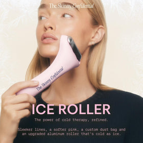 The Skinny Confidential close-up of solid aluminum roller head showing longer-lasting cold