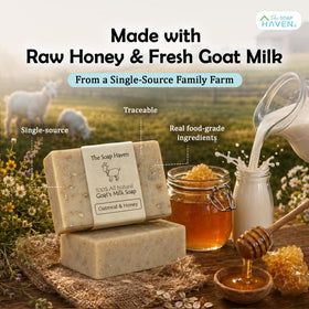 Close-up texture of an oatmeal soap bar by The Soap Haven highlighting gentle exfoliation