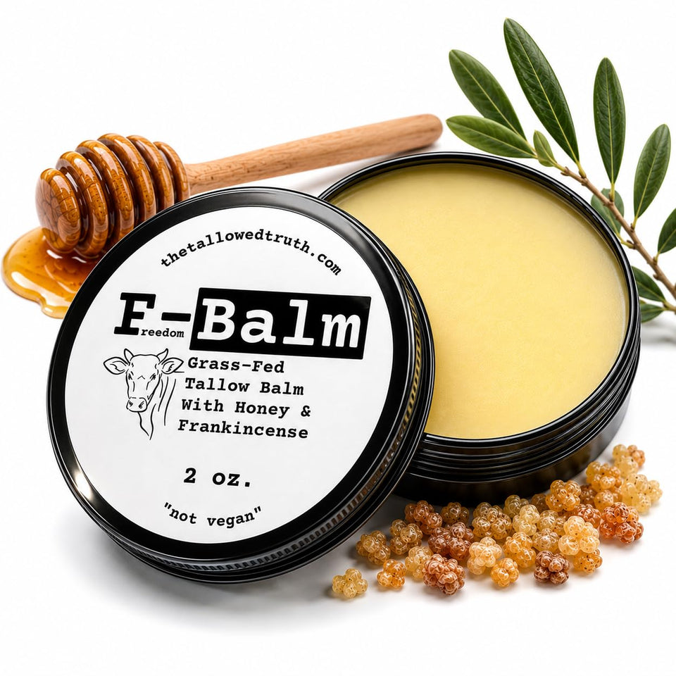 The Tallowed Truth front jar showing label and compact 2 oz size for travel