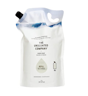 The Unscented Company refill pouch front view showing label and volume, eco-friendly benefit