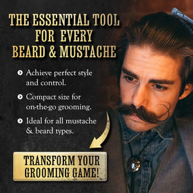 THE VINTAGE GROOMING CO. comb styling a handlebar moustache showing even hold and crisp tips