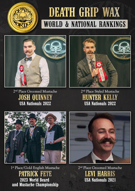 THE VINTAGE GROOMING CO. moustache styled with hairdryer showing heat-activated set