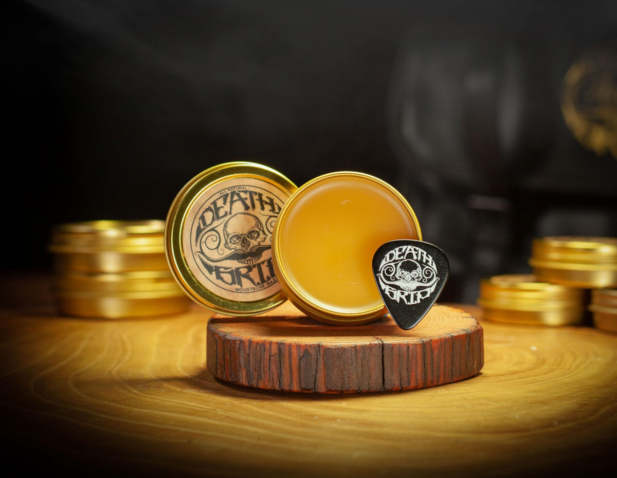 THE VINTAGE GROOMING CO. open tin close-up showing wax texture for precise shaping