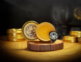 THE VINTAGE GROOMING CO. open tin close-up showing wax texture for precise shaping