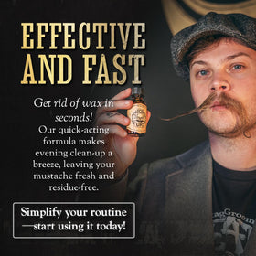 THE VINTAGE GROOMING CO. applying oil to handlebar mustache for easy removal