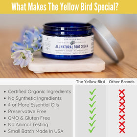 The Yellow Bird ingredients bowl with coconut oil and shea butter showing natural formulation