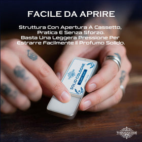 THEMANCODE product being applied to wrist showing controlled, spill-free scent application