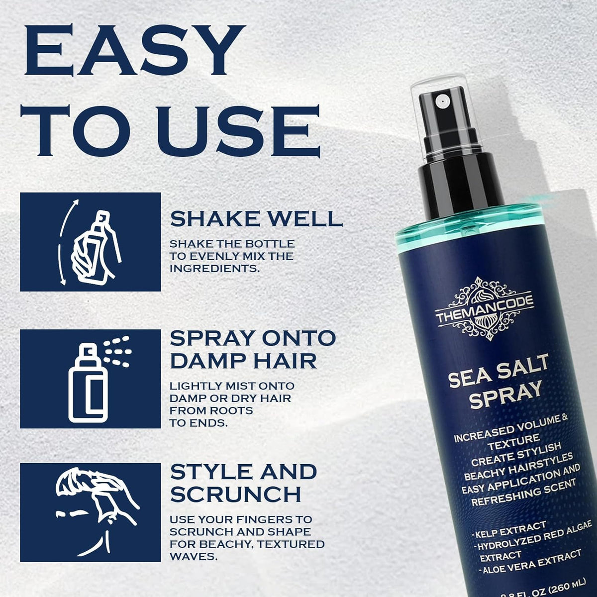 THEMANCODE label close-up showing ingredient highlights for nourishing styling benefit