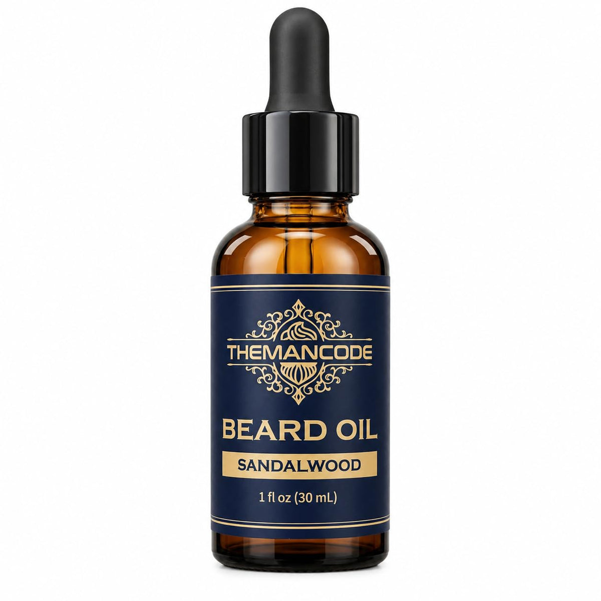 THEMANCODE bottle front packaging showing label and sandalwood scent benefit