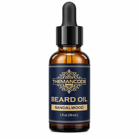 THEMANCODE bottle front packaging showing label and sandalwood scent benefit