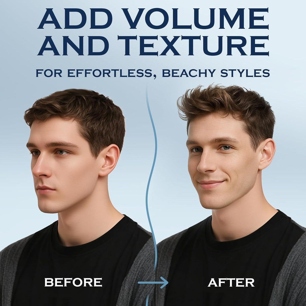 THEMANCODE applied to hair outdoors creating natural beach waves and instant volume benefit