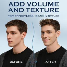 THEMANCODE applied to hair outdoors creating natural beach waves and instant volume benefit