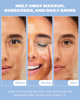 Then I Met You balm melting into oil on skin demonstrating fast makeup removal