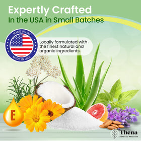 THENA flatlay of calendula, comfrey, and lavender showing botanical ingredients