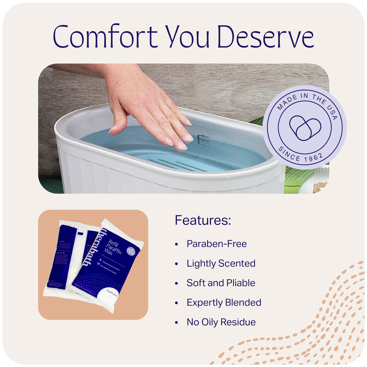 Therabath melted wax texture close-up highlighting smooth, pliable hydration