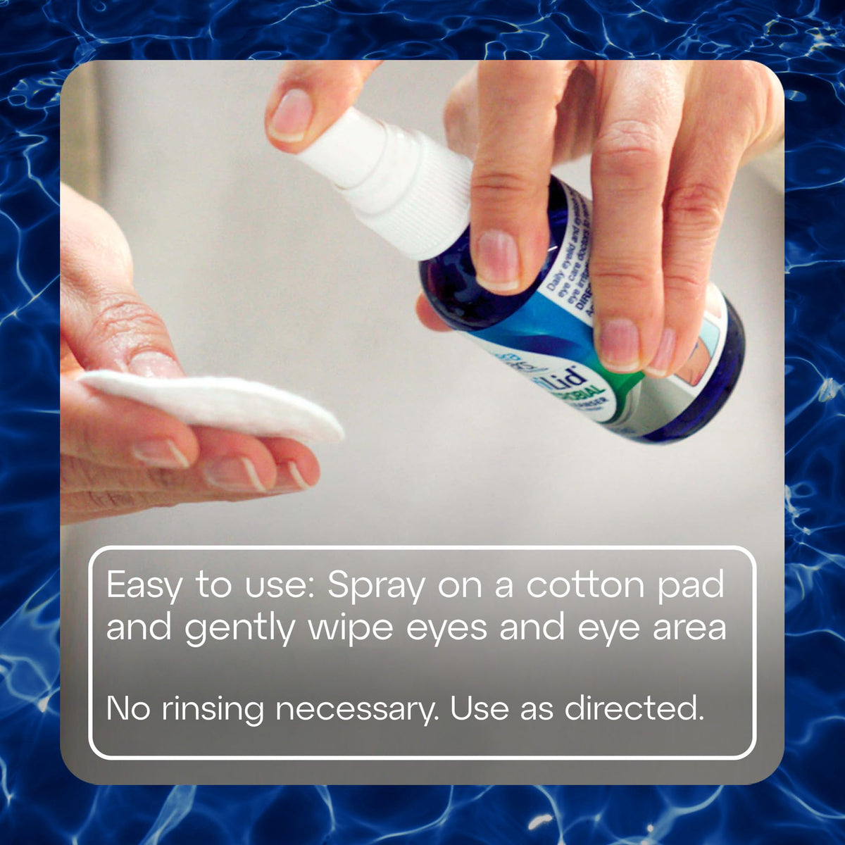 TheraTears SteriLid sprayed onto cotton pad for targeted eyelid cleansing benefit