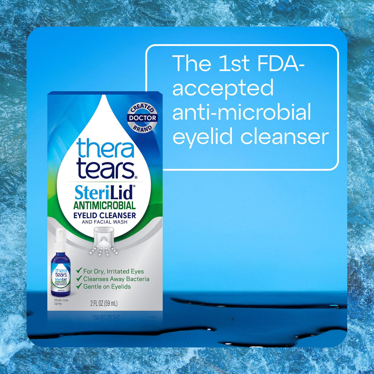TheraTears SteriLid fine mist spray in motion demonstrating gentle coverage