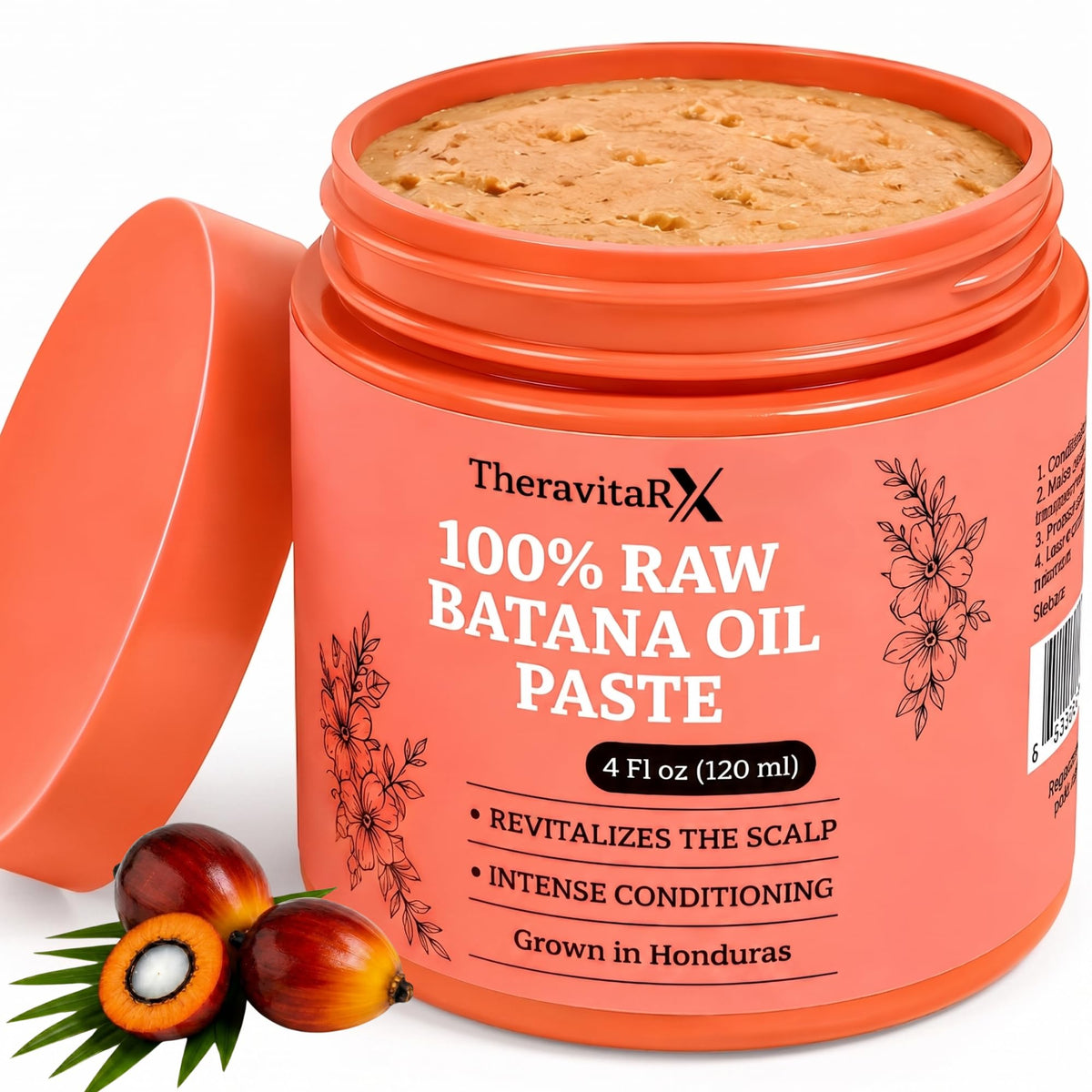THERAVITARX bottle front view showing organic Batana oil benefits