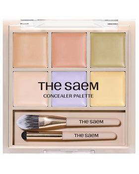 THESAEM concealer palette front view showing six shades and compact layout for versatile coverage