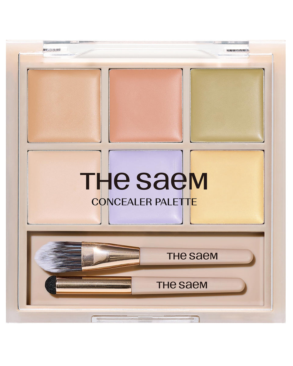 THESAEM concealer palette front view showing six shades and compact layout for versatile coverage
