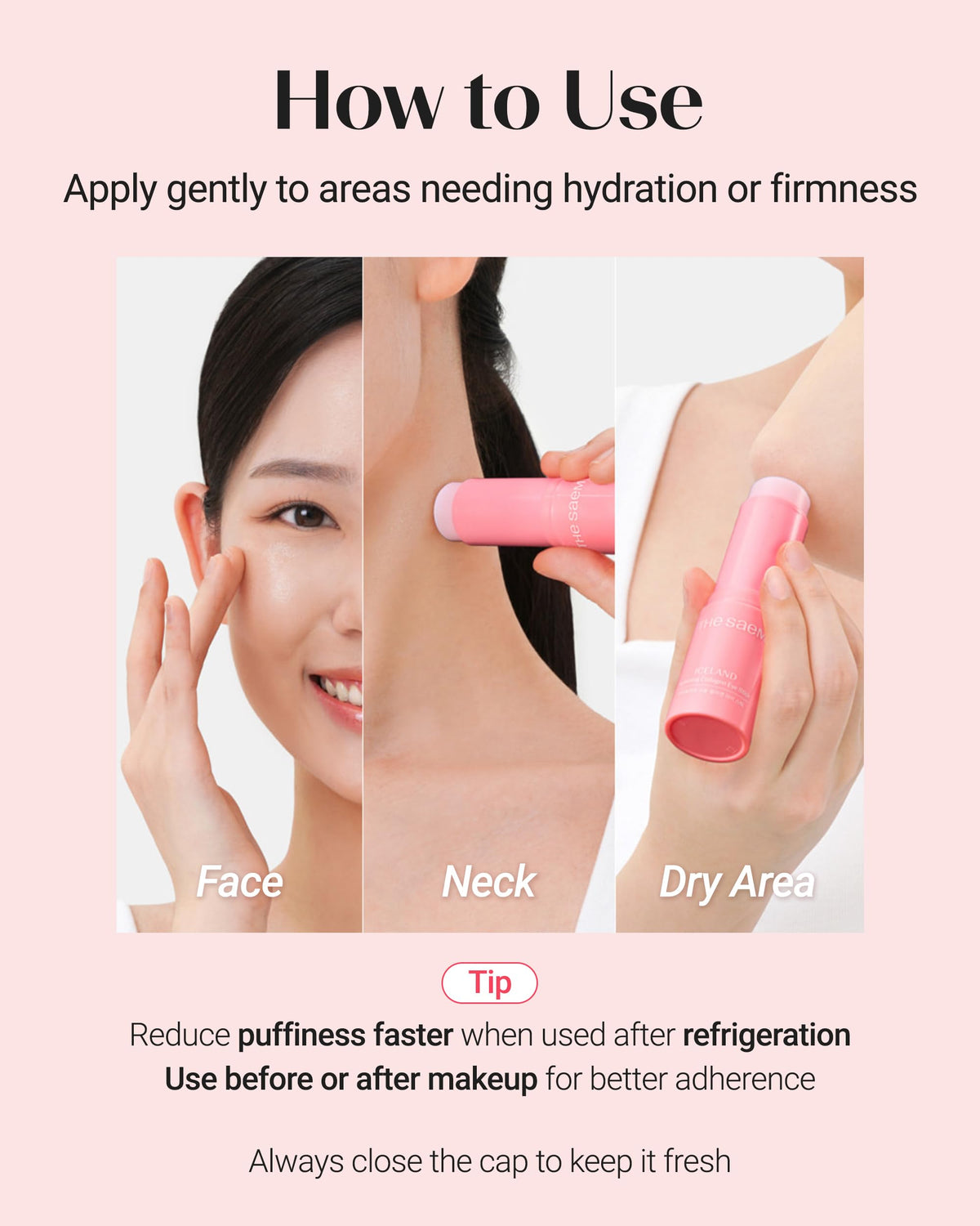 THESAEM applied over makeup to show hydration without disturbing cosmetics