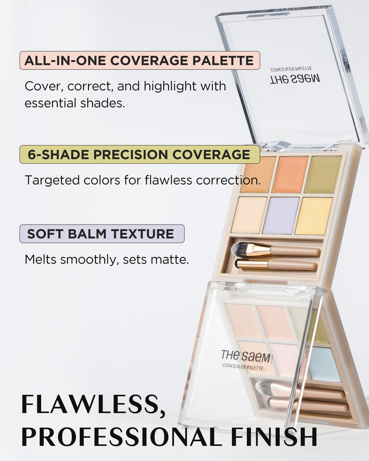 THESAEM palette tucked inside a makeup bag demonstrating travel-friendly convenience