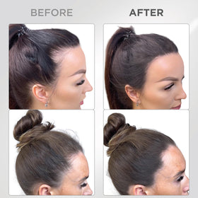 Thick Fiber before and after application showing concealed roots and fuller look