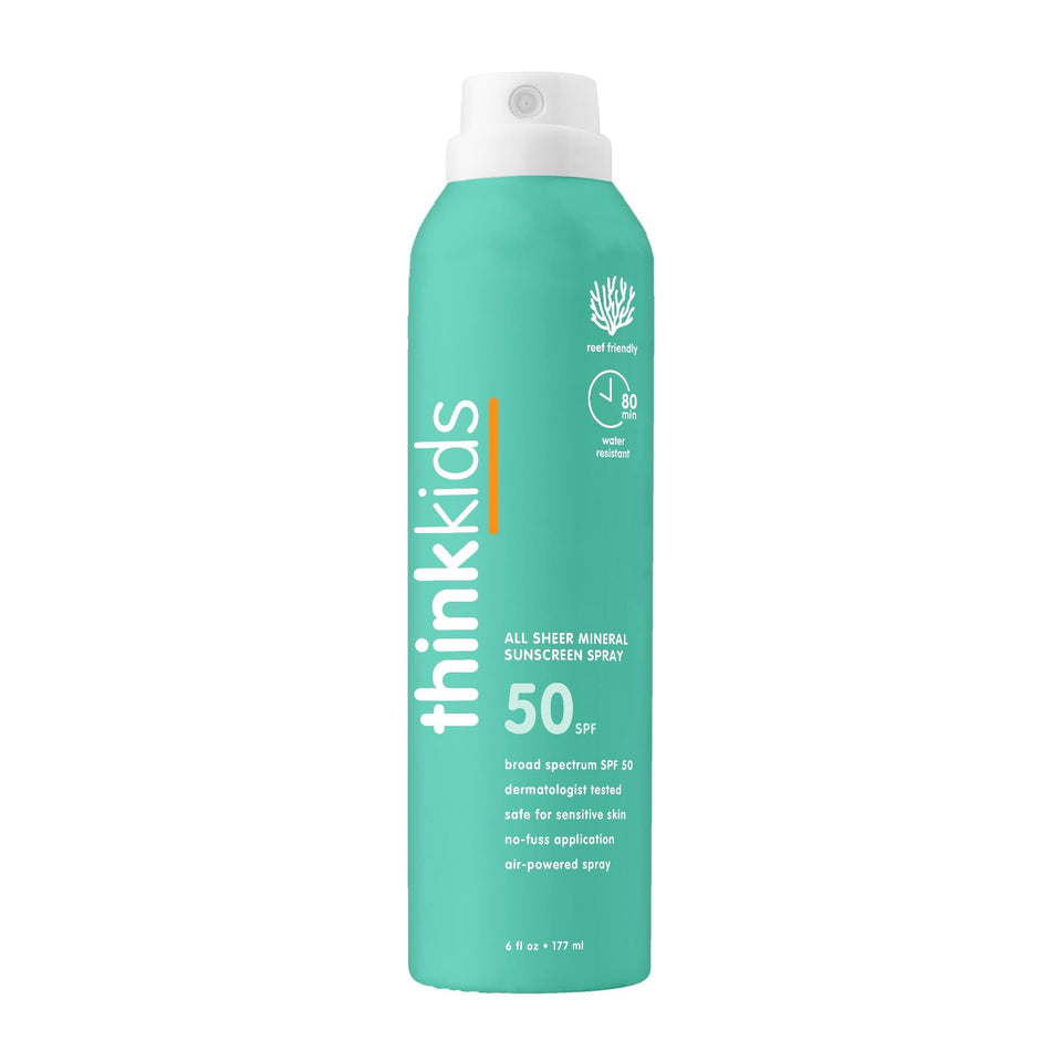 THINK Thinksport front spray bottle showing SPF 50 and packaging benefits