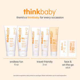 Thinkbaby label ingredients list visible to show clean, avoided-ingredient benefits