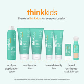 THINK kids label close-up highlighting mineral zinc oxide and clean ingredients