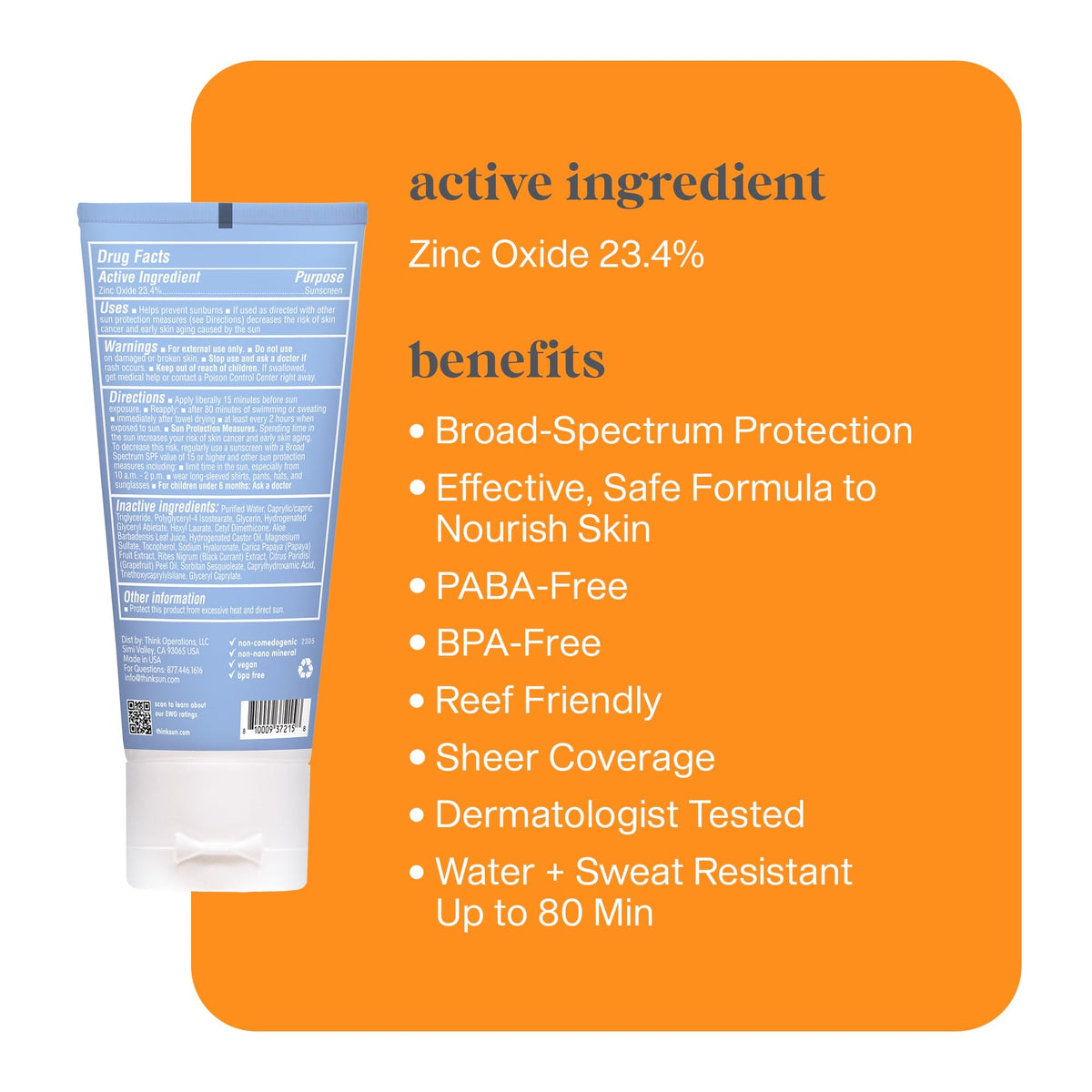 Thinksport clear texture closeup highlighting non-nano zinc oxide and smooth finish benefit