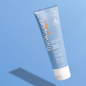 THINK close-up label detail highlighting non-nano zinc oxide and reef-safe benefits