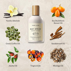 Third Layer ingredients flatlay with jojoba and moringa highlighting natural nourishment