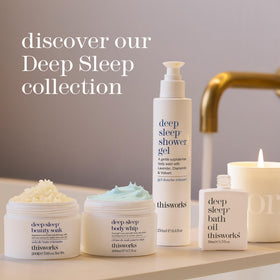 THISWORKS ingredients flatlay featuring lavender and vetivert for soothing scent benefit