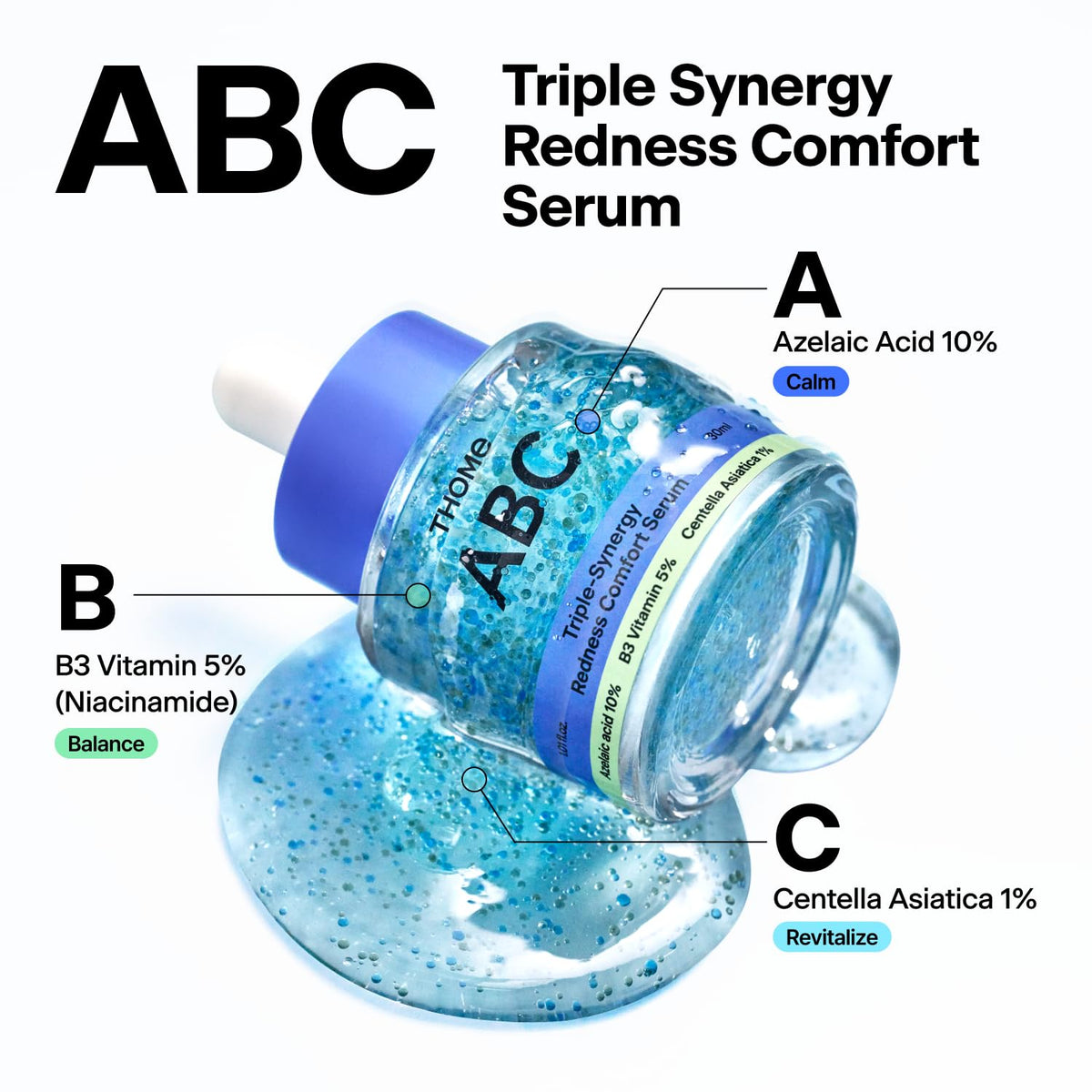 THOME ABC Serum texture close-up droplet showing lightweight consistency and quick absorption